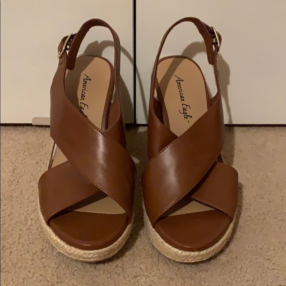 Brown strap wedges